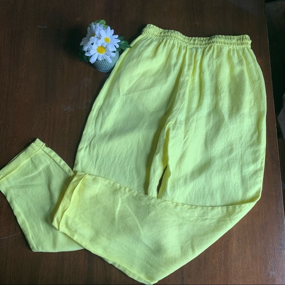 J.Crew Yellow Drapey Drawstring Linen Size Pants 00 - Picture 3 of 10